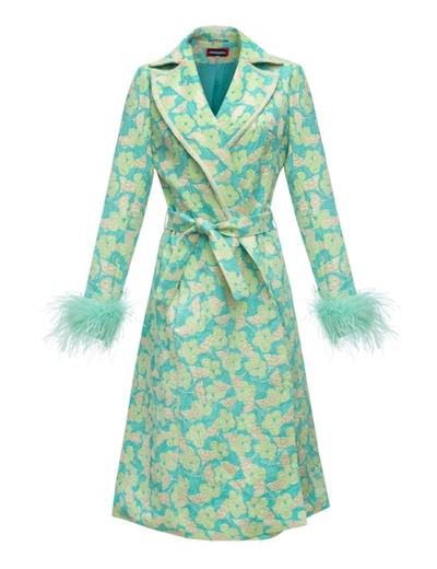 Andreeva Mint Jacqueline Coat №21 With Detachable Ostrich Feathers Cuffs In Green