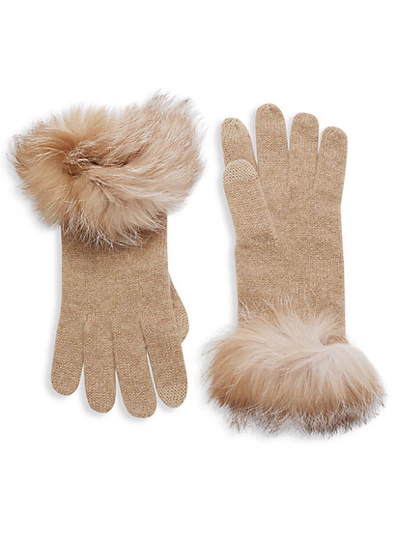 Amicale Fox Fur & Cashmere Gloves In Grey
