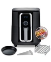 ARIA 7QT TEFLON-FREE CERAMIC FAMILY-SIZE AIR FRYER WITH 2-TIER STAINLESS STEEL RACK, BAKING PAN, SKEWERS 