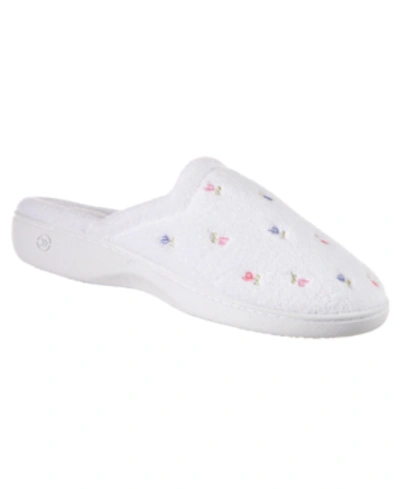 Isotoner Signature Women's Secret Sole Embroidered Clog Slippers In White