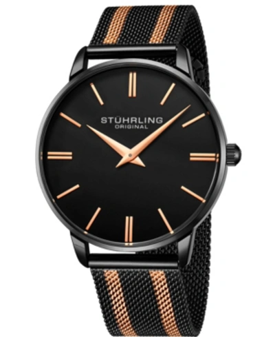 Stuhrling Men's Black, Gold Tone Mesh Stainless Steel Bracelet Watch 42mm In Tangerine
