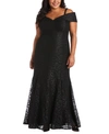 R & M Richards Plus Size Off-the-shoulder Lace Gown In Black