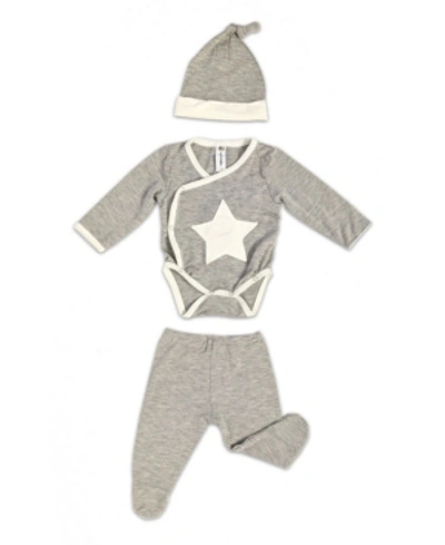 Earth Baby Outfitters Kids' Baby Boys Viscose From Bamboo 3 Piece Star Embroidery Newborn Set In Gray