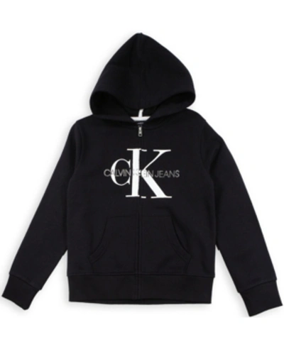 Calvin Klein Kids' Big Girls Monogram Logo Fleece Hoodie In Black