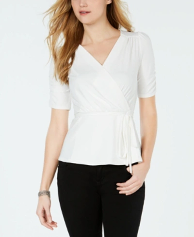 John Paul Richard Petite Ruched Belted Top In White Vera