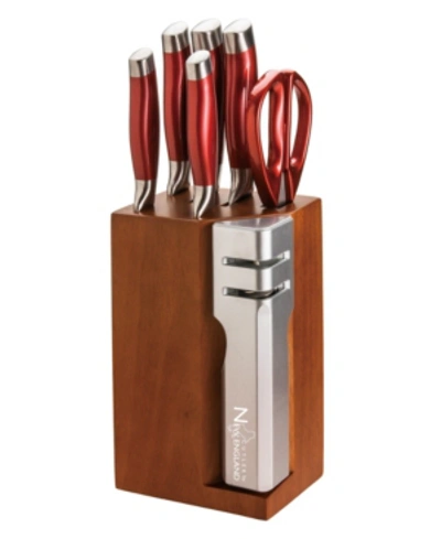 New England Cutlery 7 Piece Stainless Steel Cutlery Set With Detachable Knife Sharpener In Red