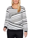 ALFRED DUNNER PETITE BIASED STRIPED KNIT WELL RED TOP