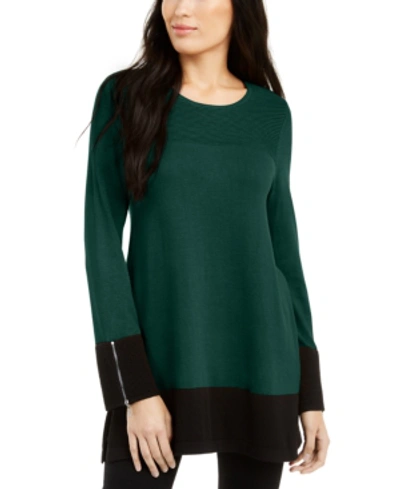 Alfani Petite Ottoman-knit Colorblocked Tunic, Created For Macy's In Emerald Pine