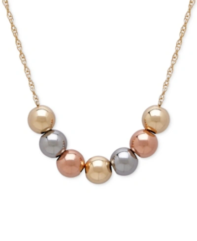 Italian Gold Tri-tone Beaded Necklace In 10k Yellow, White And Rose Gold In Tri-color