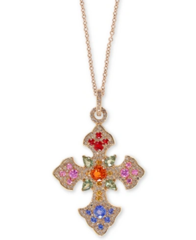 Effy Collection Effy Multi-gemstone 18" Cross Pendant Necklace (3 Ct. T.w.) In 14k Gold In Emerald