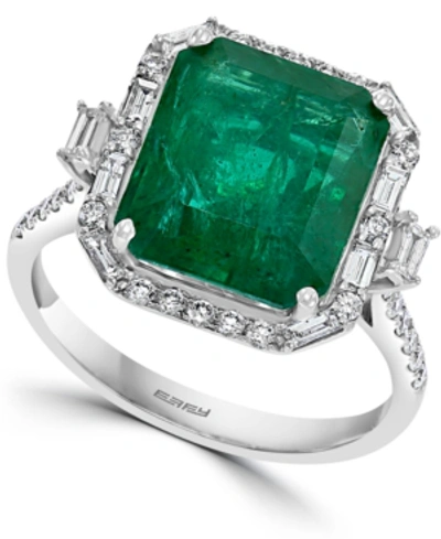 Effy Collection Effy Emerald (5-1/2 Ct. T.w.) & Diamond (1/2 Ct. T.w.) Statement Ring In 14k White Gold