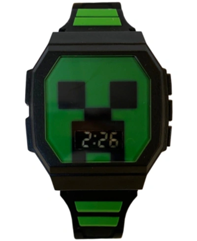 Accutime Kid's Minecraft Digital Black & Green Silicone Strap Watch 36x38mm