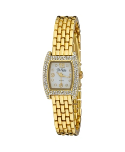 Bob Mackie Women's Gold-tone Alloy Bracelet Panther Link Square Stone Bezel Watch, 23mm