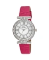 BOB MACKIE WOMEN'S PINK POLYURETHANE STRAP STONE ENCRUSTED T-BAR WATCH, 35MM