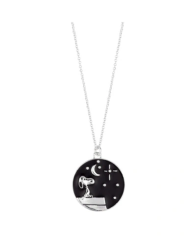 Peanuts Silver Plated "i Love You To The Moon & Back" Enamel Snoopy Pendant Necklace In Silver-tone