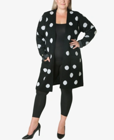 Adrienne Vittadini Women's Plus Size Sweater Knit Coatigan In Jet Black, White