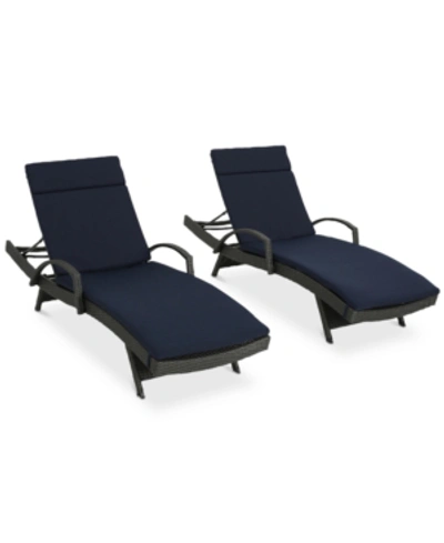 Noble House Baja Outdoor Chaise Lounge (set Of 2) In Navy