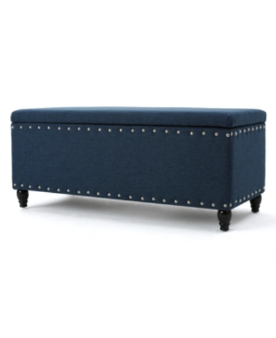 Noble House Vincy Studded Storage Bench In Navy Blue