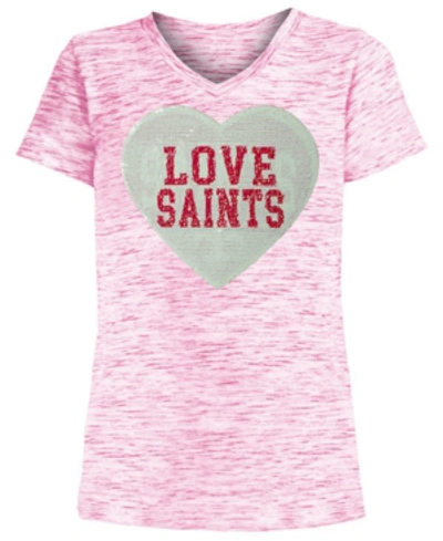 5th & Ocean Kids' Big Girls New Orleans Saints Heart Flip Sequin T-shirt In Black