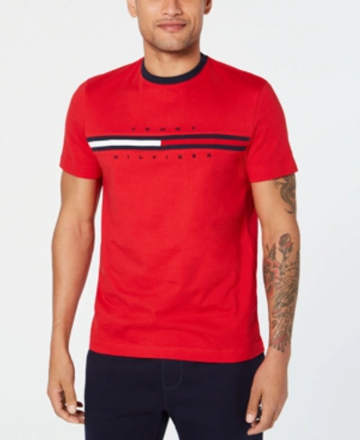 Tommy Hilfiger Embroidered Flag Stripe Logo T In Primary Red