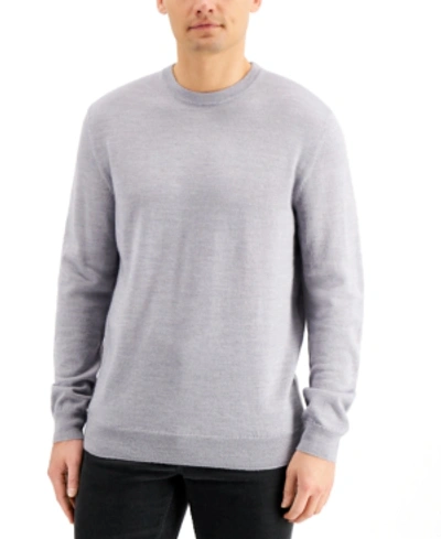 Club Room Men's Solid Crew Neck Merino Wool Blend Sweater, Created For Macy's In Light Grey Heather