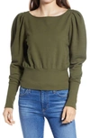 Ag Walker Puff-sleeve Cotton Sweatshirt In Green Haven