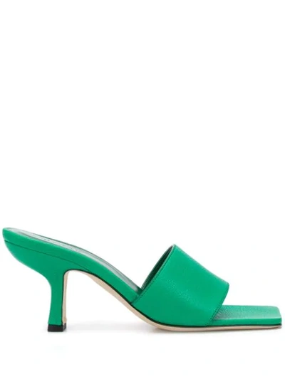 By Far Mid-heel Leather Mules In Emerald