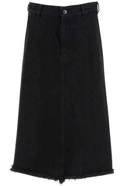 Balenciaga Elke Midi Denim Skirt In Pitch Black