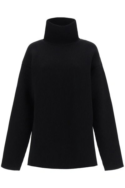 Balenciaga Turtleneck Sweater In Technical Knit In Black