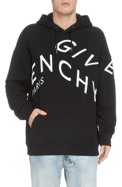 Givenchy Black Embroidered Refracted Logo Hoodie In Black White