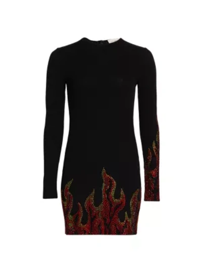 Alexandre Vauthier Crystal Flame Mini Dress In Black