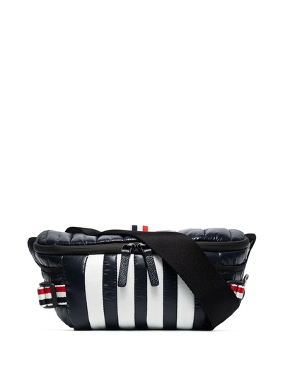 Thom Browne Navy And White Cross Body Striped Padded Belt Bag In Blue