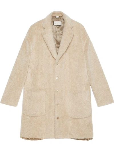 Gucci Single-breasted Oversize Coat In Beige