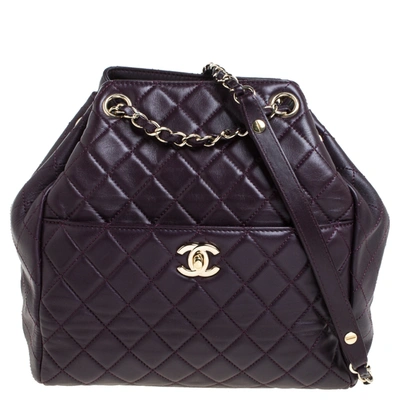 Pre-owned Chanel Plum Quilted Leather Timeless Classic Drawstring Bag In Purple