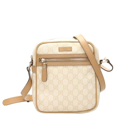 Pre-owned Gucci Brown Gg Supreme Canvas Crossbody Bag In Beige