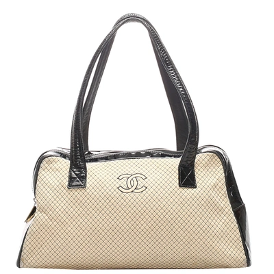 Pre-owned Chanel Brown/beige Cc Quilted Canvas Vintage Shoulder Bag
