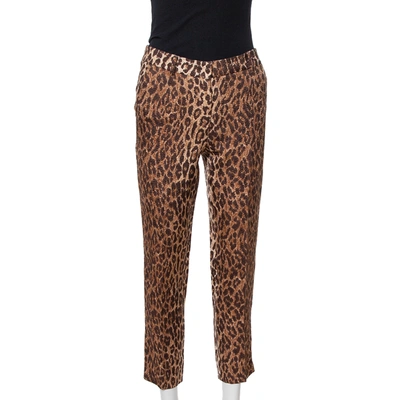 Pre-owned Dolce & Gabbana Brown Leopard Print Wool & Silk Trousers S