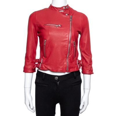 Pre-owned Dolce & Gabbana Red Washed Leather Biker Jacket S