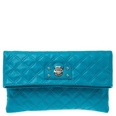 Pre-owned Marc Jacobs Blue Quilted Leather Foldover Clutch