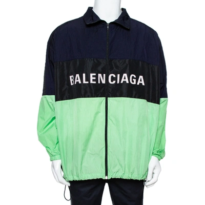 Pre-owned Balenciaga Color Block Logo Oversized Zip Up Jacket S In Green