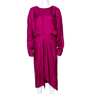 Pre-owned Saint Laurent Magenta Silk Draped Dress M In Pink