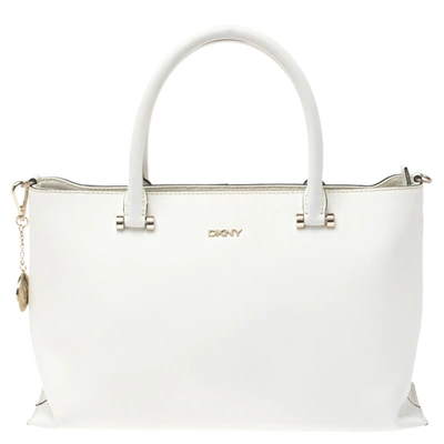 Pre-owned Dkny White Leather Bryant Park Zip Tote