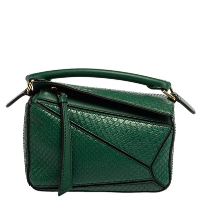 Pre-owned Loewe Green Python Small Puzzle Satchel