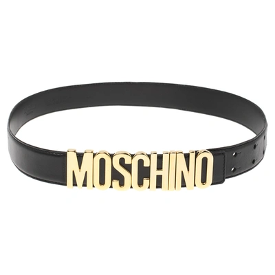Pre-owned Moschino Black Leather Classic Logo Belt 80 Cm