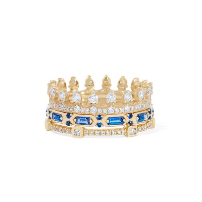 Annoushka 18kt Yellow Gold Diamond Sapphire Crown Stack Ring In Blue