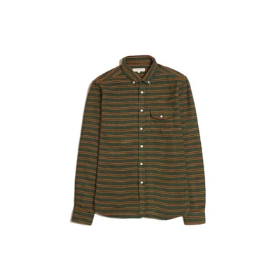Far Afield Larry Long Sleeved Steamer Stripe Flannel Shirt In Green Af