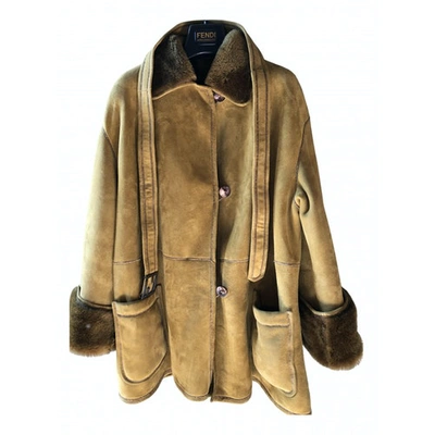 Pre-owned Fendi Camel Shearling Leather Jacket
