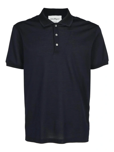 Ferragamo Logo-embroidered Polo Shirt In Blue