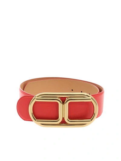 Elisabetta Franchi Maxi Buckle Belt In Coral Colour In Red