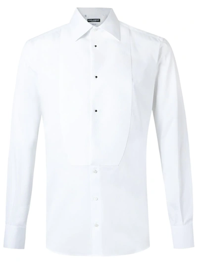 Dolce & Gabbana Gold-fit Cotton Poplin Tuxedo Shirt In White
